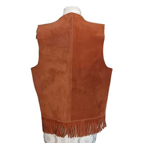 Vintage Brown Suede Leather Fringe Southwest Cowboy Boho Vest Size Large - Picture 3 of 13